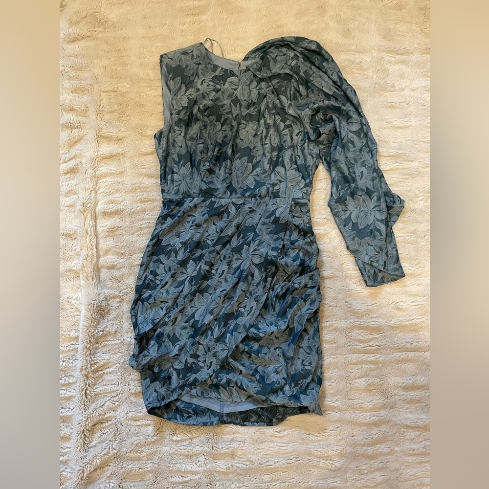 Cap sleeve blue floral one shoulder dress